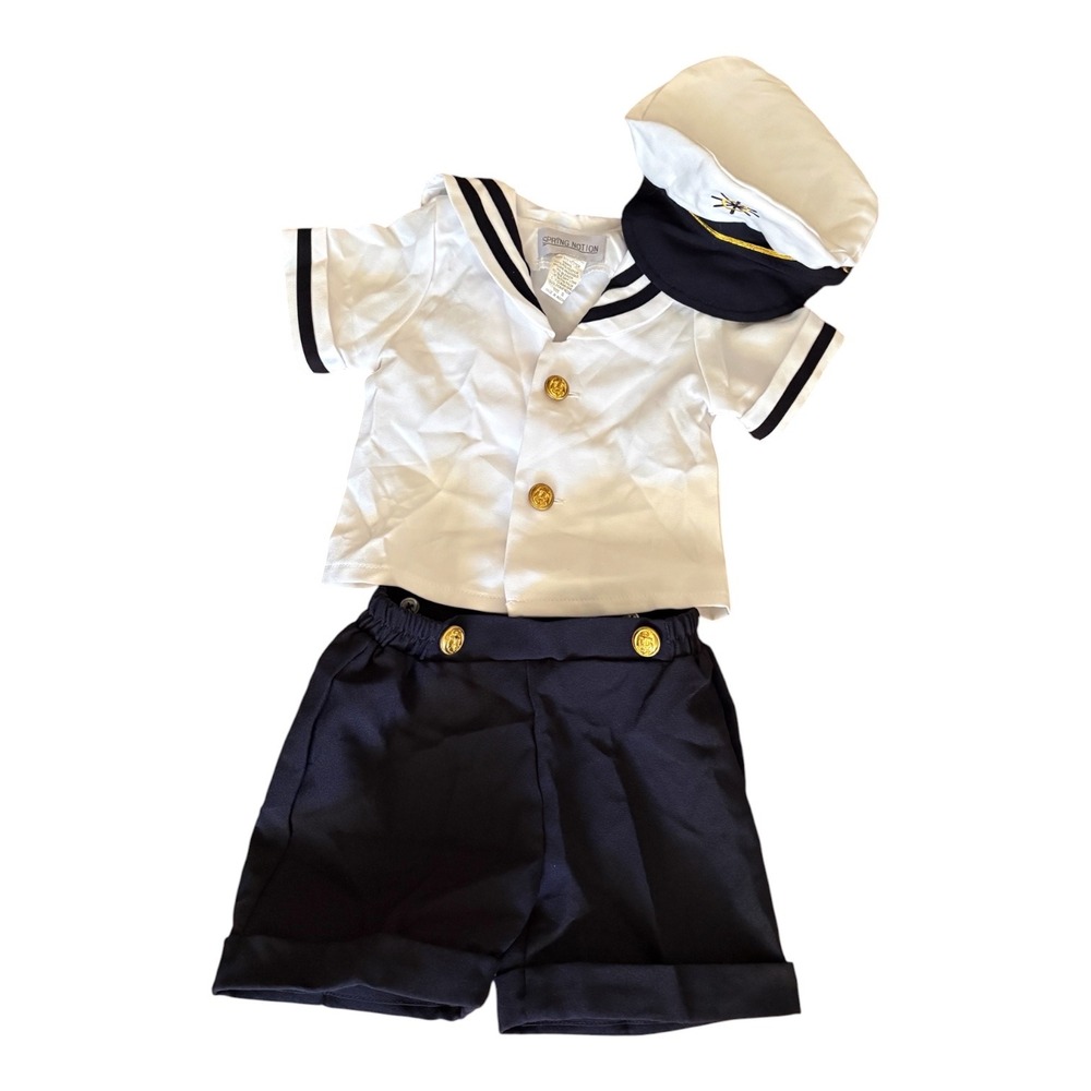 Spring Notion Boys Sailor Outfit Set White Navy Captain Hat Size S Small